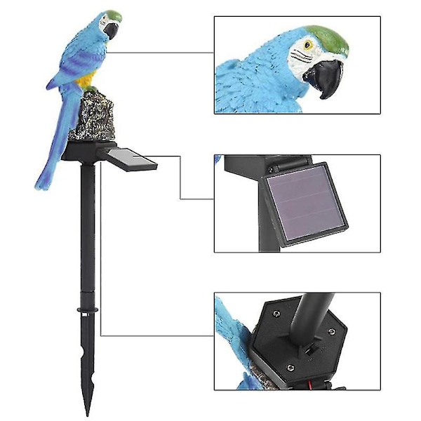 Uglehave Lys Led Solcelledrevet Udendørs Ornament Plæne Vandtæt Statue Lampe -GSL red parrot