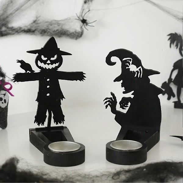 Halloween Ljusstake Unik Skugga Dekor Tealight Ljusstativ Bord Ljusstake Centerpiece Spöklik Atmosfär Prop -CHN a