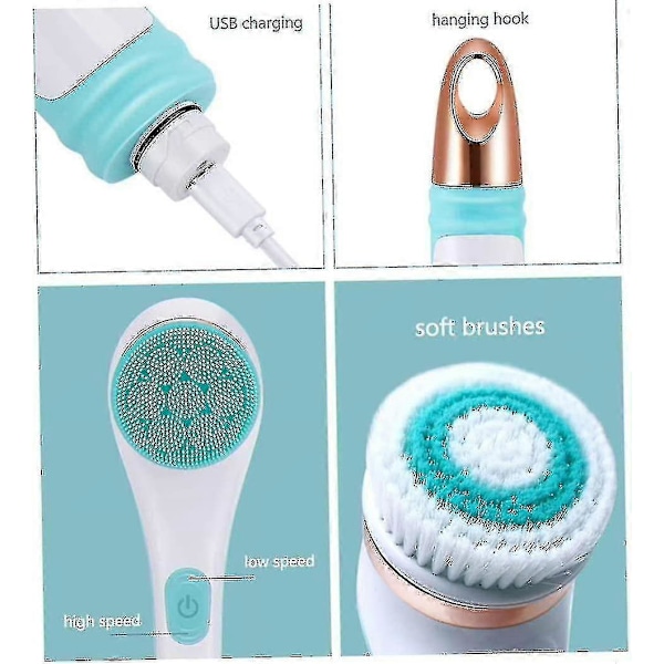 Elektrisk badborste, kroppsborst, duschmassage, exfolierande skrubber, mjuk silikon, USB-laddningsbar, 2 hastigheter, snurrande rengöringsborste, 1 st - blå -DGJR