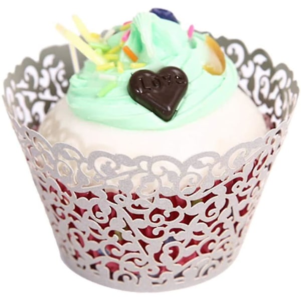 50 kpl Cupcake-kääreitä Taiteellinen Leivonnainen Kakku Paperi Filigraani Pieni Viiniköynnös Pitsi Laserleikattu Vuori Leivonta Kupin Kääreet Muffin-vuoka Juhliin gold