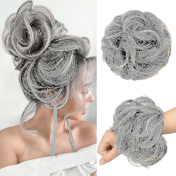 Messy Bun Hair Piece Large Gray Hair Bun Scrunchies Extensions Synthetic Salt And Pepper Easy Bun Tousled Updo Grey Hairpieces For Women Girls -n521 Z