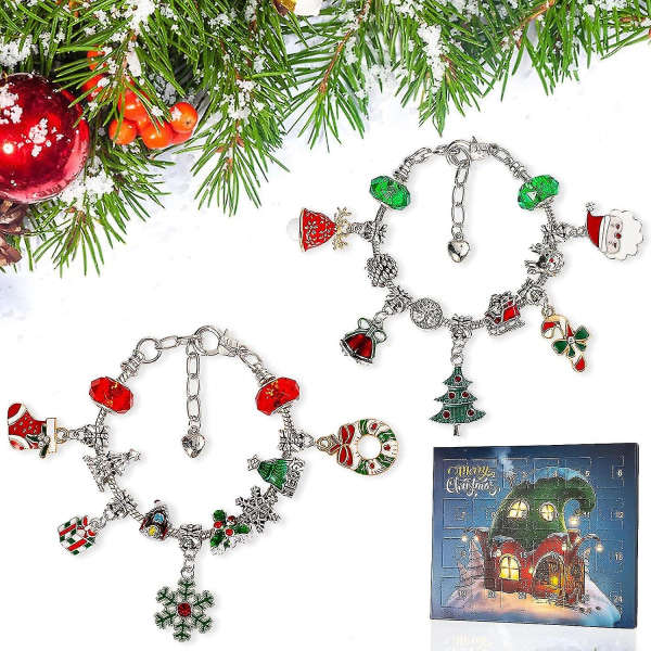 Juladventskalender 2023 Smycken, 24 dagars julnedräkningskalender Gör-det-själv-armbandssats present till tjejer C