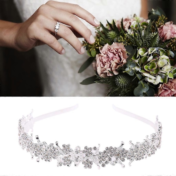 Vacker Bröllopsblomma Löv Brud Tiara Kristall Strass Tiara för Kvinnor