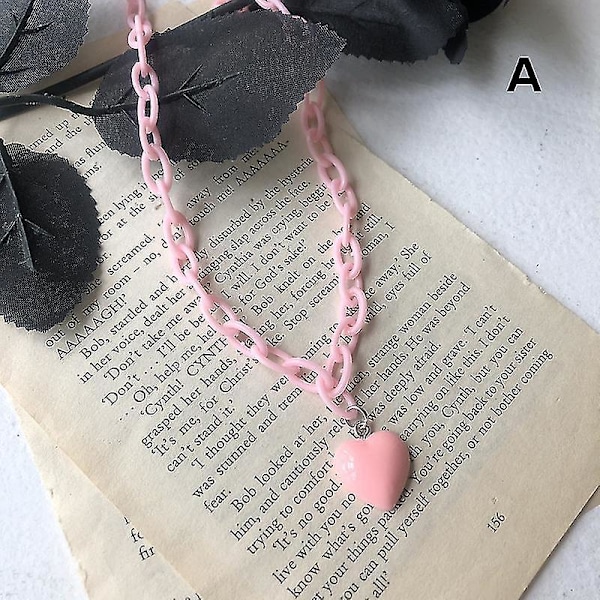 Halsband med justerbar längd i hartsform med bokstavstryck/glänsande hjärta pink b
