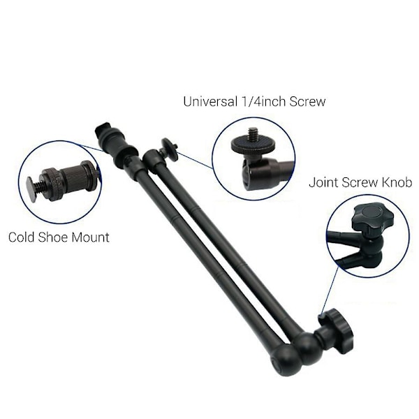 20 Tums Justerbar Articulerande Friktionsarm i Aluminiumlegering 2KG Lastkapacitet med Kallsko Universal 1/4