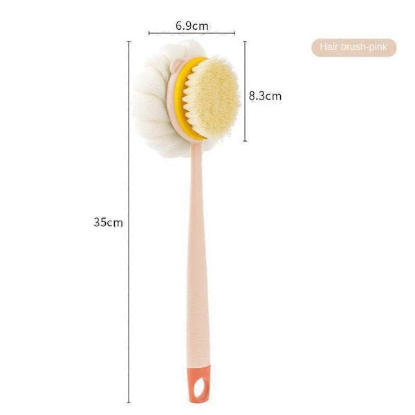 Loofah Rygg Skrubb Lang Håndtak Dusj Kroppsbørste med Myk Mesh Svamp for pink b