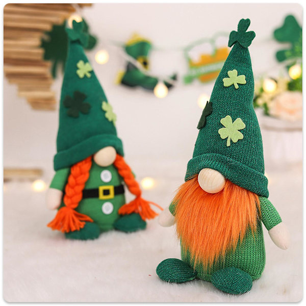 Tomteplyschdekorationer för St Patricks Dag, Grön Irländsk Lerechaun Tomte Elf Gnome Docka, Dvärgfigurer Äldre Irländska Ornament