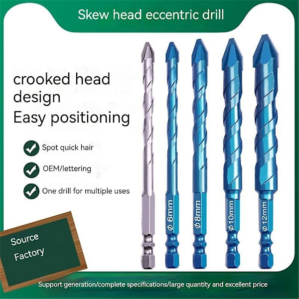 Special Snedig Spets Excentrisk Borrbitssats Borrar Betong Murverk Metall Glas~ 6810mm set silver