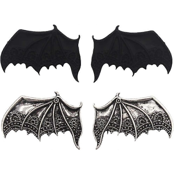 Halloween Party Bat hårklämma & fladdermusvingar (svart+silver) 2 par (D-583-A)