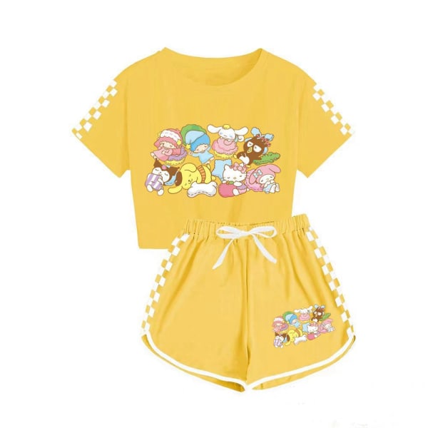 Sanrio miesten ja naisten T-paita + shortsit urheilupyjamat lasten set yellow 160cm