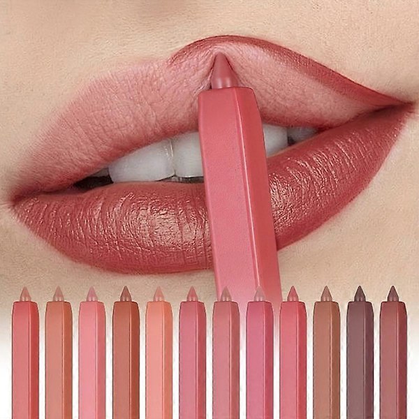 12 farver læbeblyant sæt langtidsholdbar, vandtæt svedtæt, nem farvning ikke-falmende farvegengivelse lipgloss sæt skønhedsmakeup