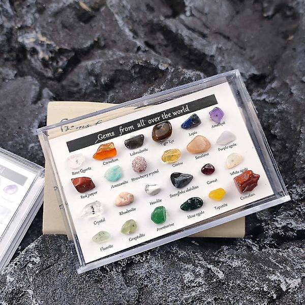 24 st Healing Crystals Set för Nybörjare, Chakra Crystals Kit 7 Chakra Stenar Set, svart Turmalin Kristaller