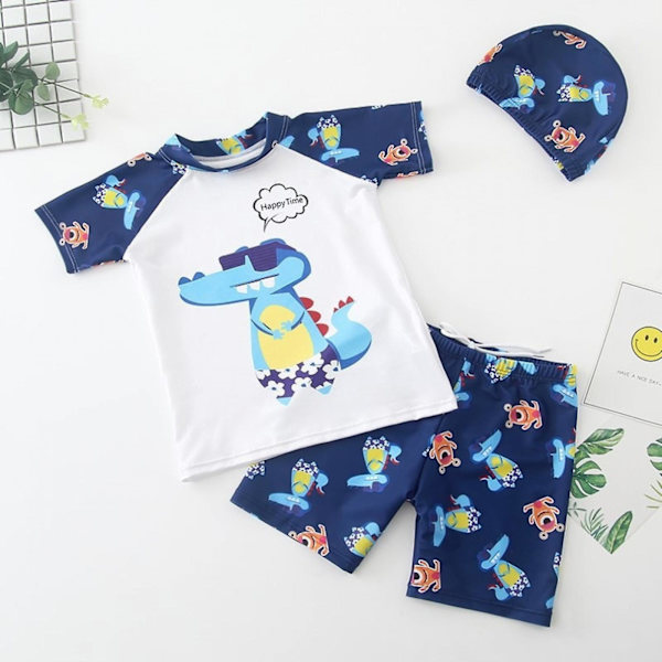 Pojkswimset, 3 delar set badskjorta + badshorts + badmössa, badkläder strandkläder T-shirt kort set 6.14 3xl