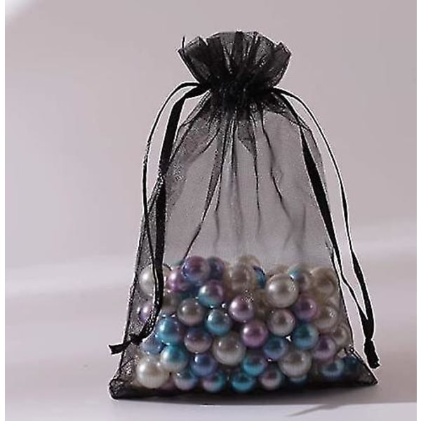 100 stk. 4x6\" (10x15cm) Gennemsigtige Gaveposer med Snøre, Sort Organza Bryllup