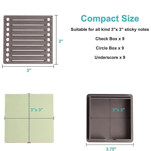 Sticky Note Holder med Stencil, Sticky Note Dispenser Kompatibel med Post-It Note, Post It Note Organizer til 3x3 Selvklæbende Noteblokke 2pcs