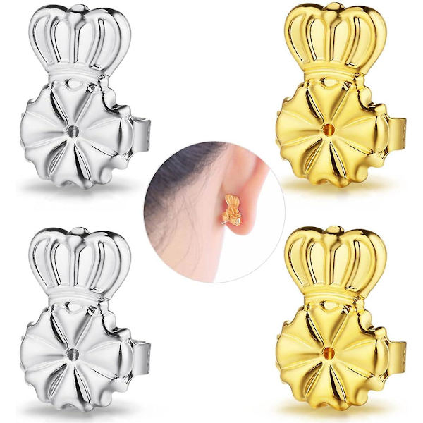 4/ 6 Par Örhängelyftare Hypoallergena Örhängesfästen För Slappande Öron, Tunga Örhänge Stödfästen, Pläterade Säkra Örhängesfästen Lyft 4 pairs crown shape