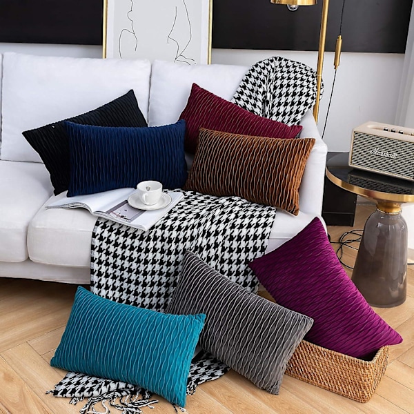 Putetrekksett med 2 firkantede rektangulære dekorative fløyels putetrekk Moderne putetrekk for sofa seng sofa stol stue (uten putekjerne