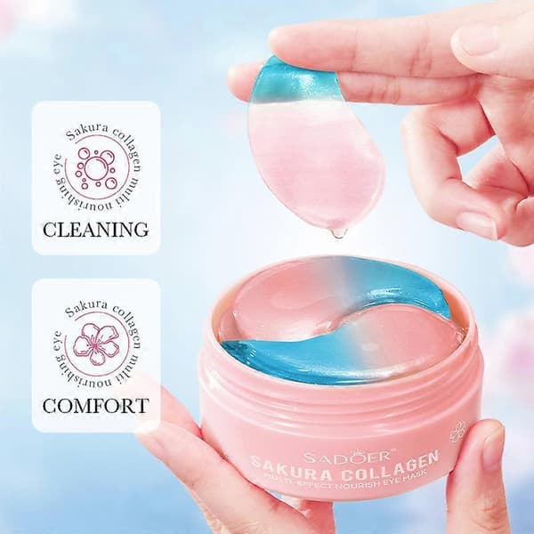 SADOER Sakura Kollagen Ögonmask - 80g Multi-effekt Närande Plåster för Mörka Ringar - 60st