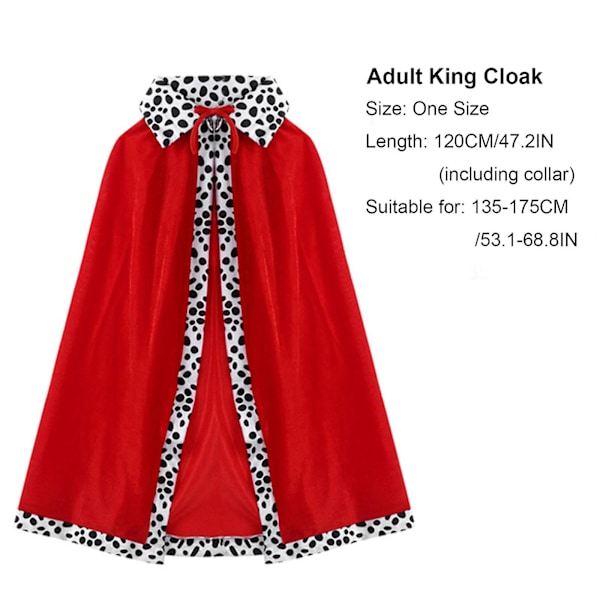 Voksen/barn Størrelse Rød Konge/dronning Kappe Mardi Gras Kappe Kostume Tilbehør red