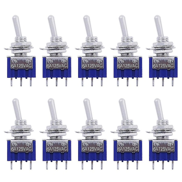 10 stk/5 stk Miniatyr vippebryter Enkeltpolet dobbeltkast SPDT (MTS102) PÅ-PÅ 120VAC 6A 1/4 tommers montering MTS-102