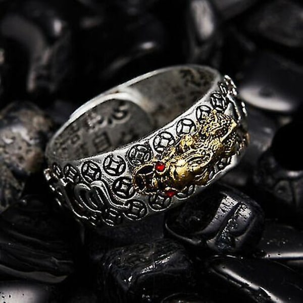 Feng Shui Pixiu Justerbar Ring Buddhistisk Mantra Locka Till Sig Lycka Öppen Ring ZD A 2pcs