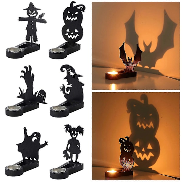 Halloween Ljusstake Unik Skugga Dekor Tealight Ljusstativ Bord Ljusstake Centerpiece Spöklik Atmosfär Prop -CHN a