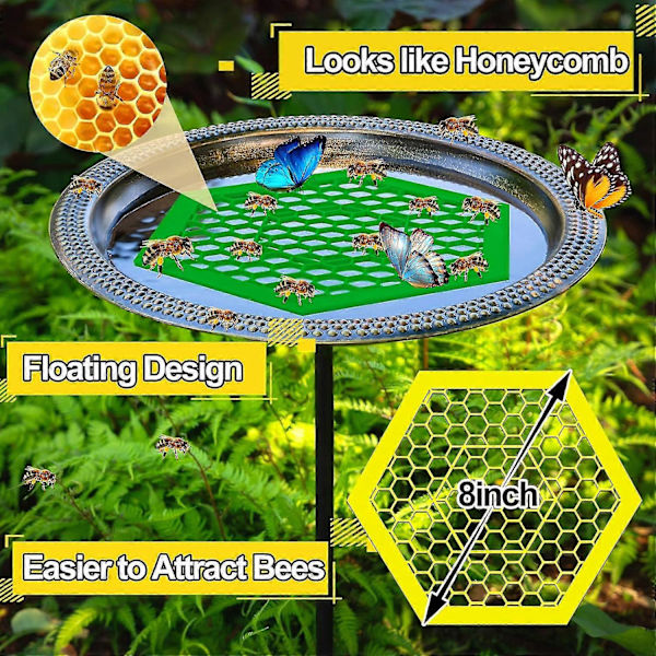 3D-printet flydende biø, bi-vandingsstation, 2 stk. bi-kopper til haven, bi-drikkekopper til haven, bi-vandingsstation og sommerfugle-vandingsstation -CHSZ yellow and green