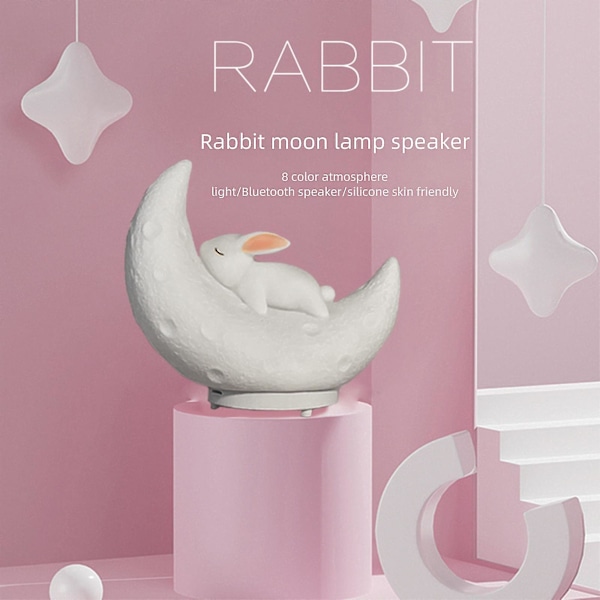 Kanin Måne Natlampe Soveværelse Indretning Dekoration USB Genopladelig Bluetooth Højttaler Kreativ Gave Silikone Bordlampe with bluetooth