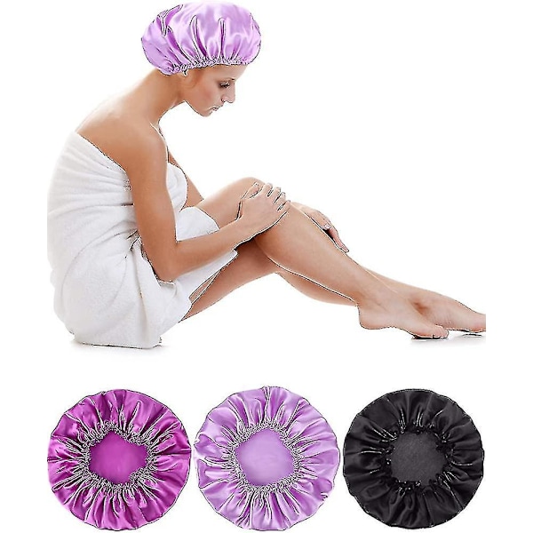 3 stk. sovehætte satin hætte nathovedbeklædning sovende bløde hår turbans5.29