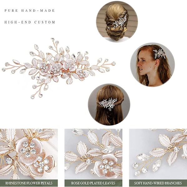 Bryllupshårklemme Rose Gold Bryllupshårtilbehør Sprette Hårdekorasjoner
