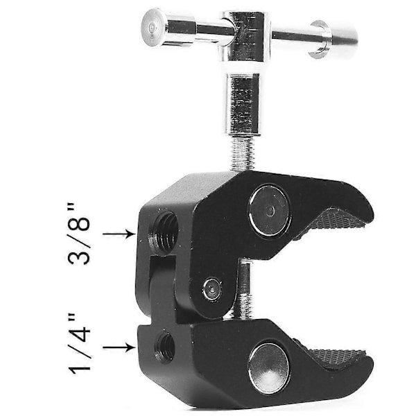 Super Clamp med 1/4 og 3/8 gevind til kameraer, lys, paraplyer, kroge, hylder, pladeglas, tværstænger