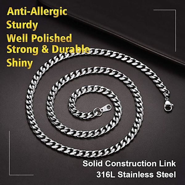 Slitstark kubansk kedja halsband för män, acsergery 3/6/9/12 mm, acsergery 14\" 18\" 20\" 22\"