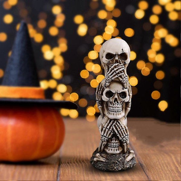 Kranium Ornament Resin Håndværk Horror Festival Atmosfære Desktop Ornament Figurer Model Menneske Skelet Statue Halloween Dekoration Ferie Gave -CHN