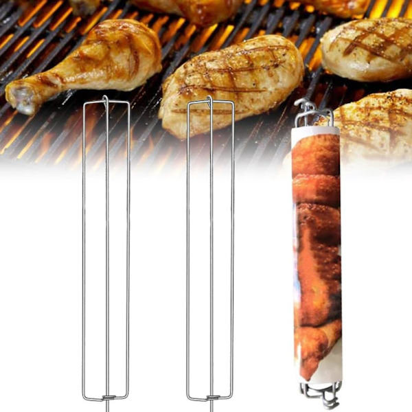 2 stk. grillspyd til kyllingevinger, flade klipsespryd til vinger, grillspyd i metal til grill, grillspyd til grillspyd, grillværktøjssæt til udendørs picnic campingfest -GSL5.2 8pcs