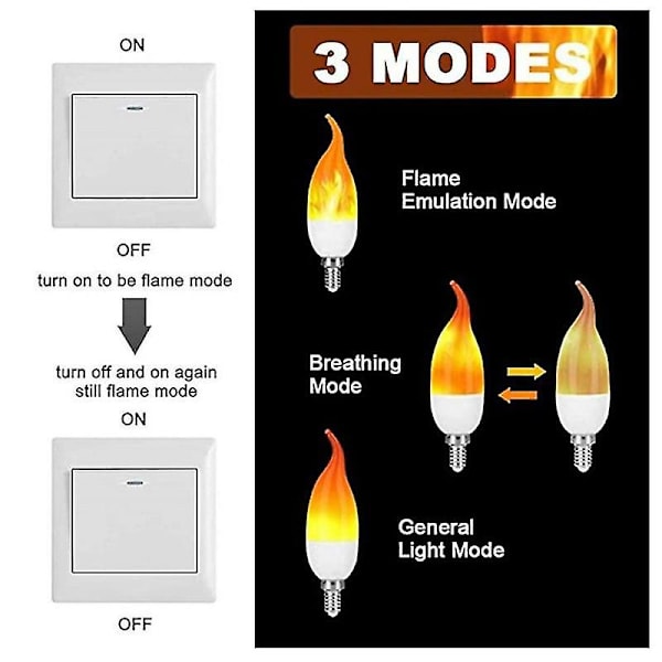 4 st E14 3w eldflammaljuslampor 3 lägen kandelaber varmvit ljuskrona ljus kompatibel Hallowee