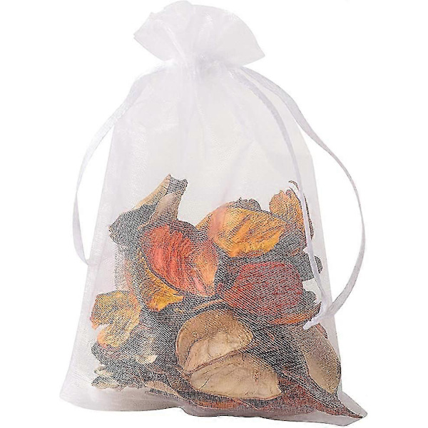 100 stk Organzaposer, 4x6 tommer Små Meshposer, Smykkegaveposer Til Fest, Festival, Badeværelsessæber (hvid)
