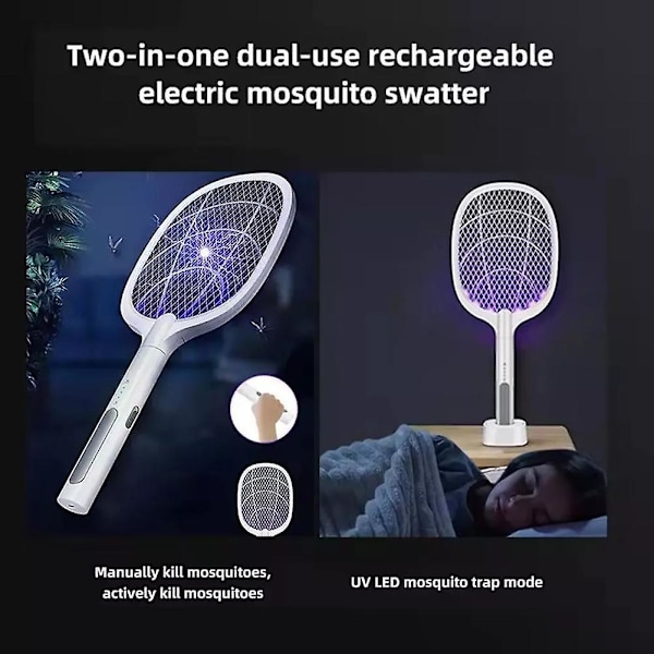Elektrisk Flueklepper, 2 i 1 Insektdreper Ladbar, Kraftig Myggfelle Lampe & Fruktfluekiller med UV-Lys for Innendørs Hjem Kontor Hage
