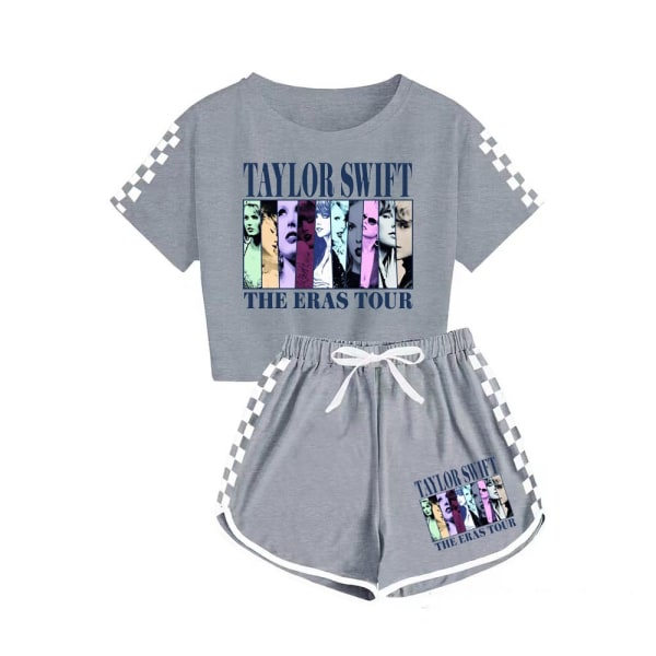 Taylor Swift miesten ja naisten T-paita + shortsit urheilupyjamat lasten set grey 120cm
