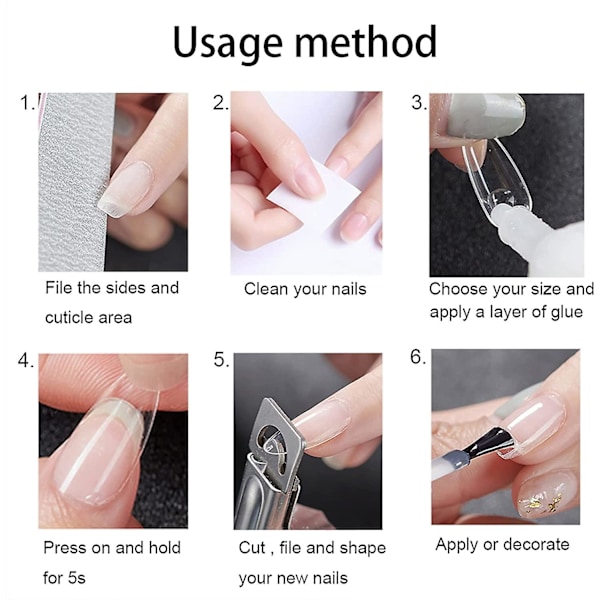 Svart fredag full täckning nagelspetsar 500 st klara akrylnaglar med fodral för nagelsalonger och DIY nagelkonst square shaped