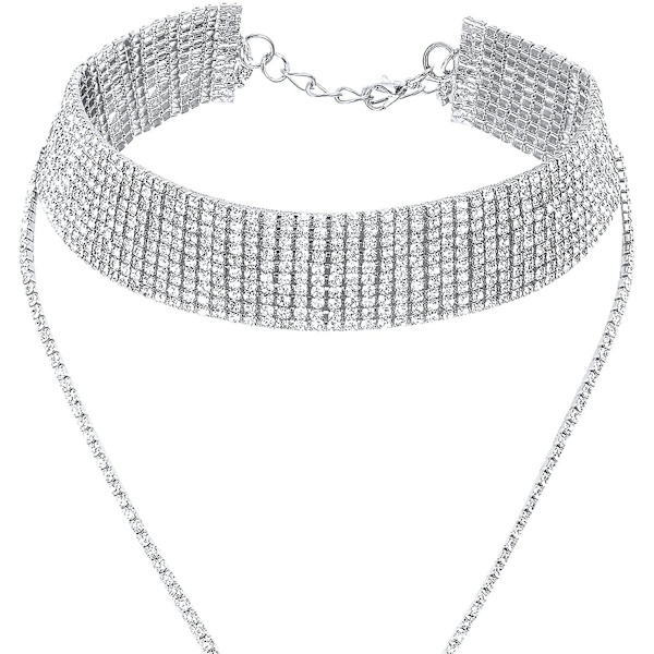 2 stykker Rhinestone Tassel Choker Halskjede Multi-lag Bred Krage Halskjeder Tassel Kjede Halskjeder For Kvinner Jenter Favoritt