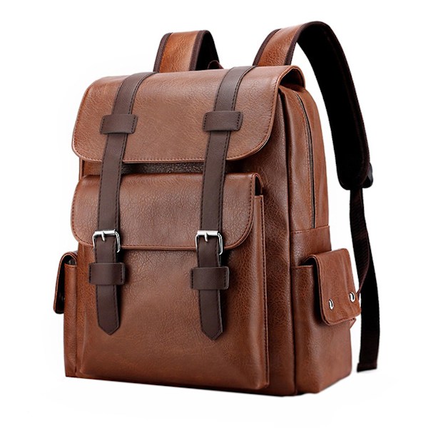 Læder Laptop Rygsæk Til Mænd, Arbejde Business Rejse Kontor Rygsæk College Bookbag, Casual Computer Rygsæk Passer Notebook 15.6 Tommer