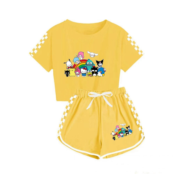 Kurome + Cinnamon Dog T-paita shortsit printed urheilupuku pojille ja tytöille yellow 140cm