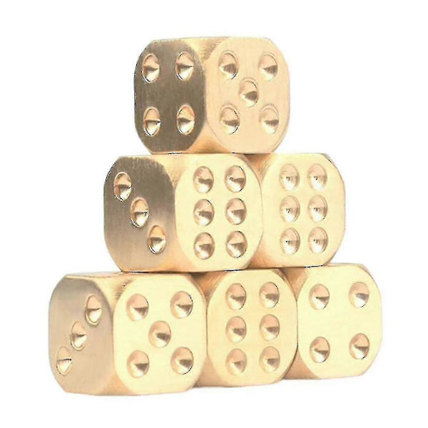 5 kpl 15 mm metallista noppaa kotelossa, 6-sivuinen kultainen mahjong-noppasetti