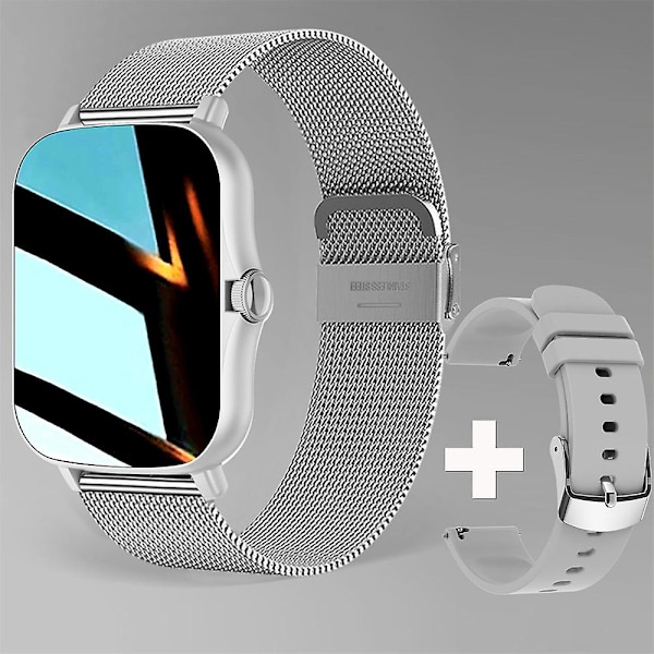 Smartwatch Android 1.44'' Färgskärm Bluetooth Samtal Kvinnor Män Unisex silver gray silicone*milan steel strap