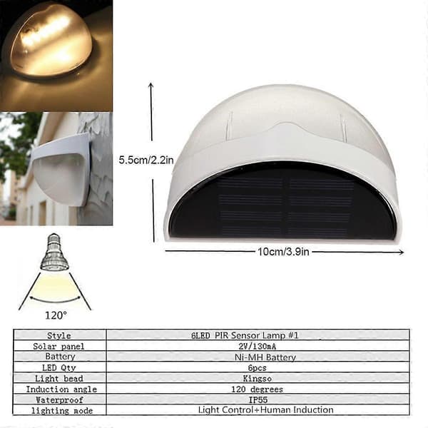 Solcellsladdad väggsensorljus Accentbelysning Vattentät 6 Led Praktisk Acent -DGJR white light