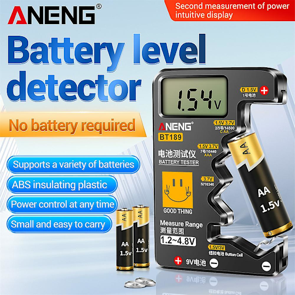 Ultra-lille Batteritest 9V AA AAA Knapcels Universal Husholdning LCD Digital Display Batteritest Power Bank Detektorværktøj black
