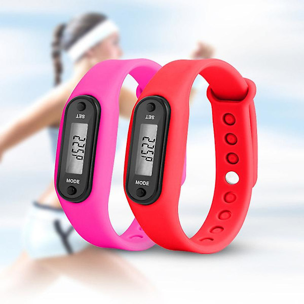 Fitness Tracker LCD Digital Steppmåler Gåskritt Kalorimåler Armbåndsur rose red