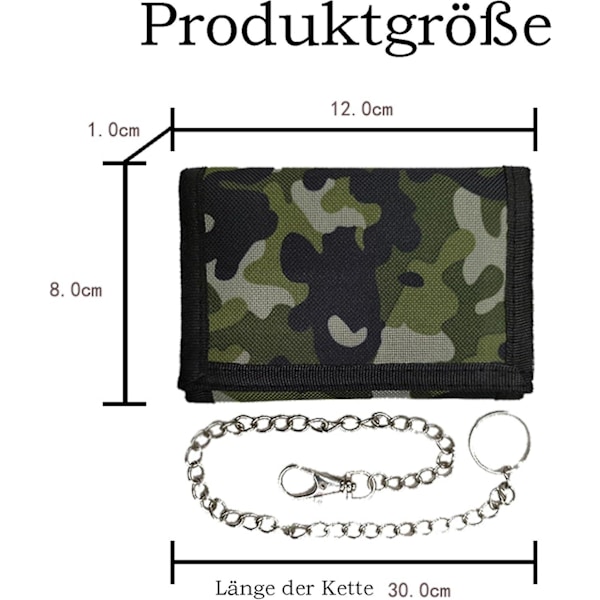Lompakko Ketjulla, Camouflage Lasten Lompakko, Taittuva Ohut Kolminkertainen Lompakko Pojille, Kolminkertainen Lompakko Kolikkotaskulla & Korttipidikkeellä