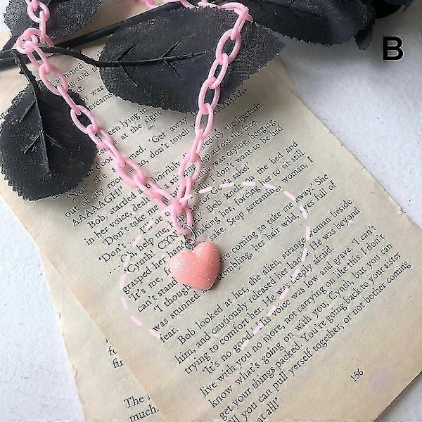 Halsband med bokstavstryck i harts/glänsande hjärta, justerbar längd, halskedja, smycke, kärlekshänge, halsband pink b