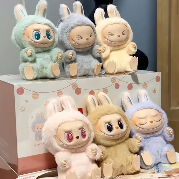LABUBU andra generationens högkvalitativa version macaron bubble series vinyl ansikte plyschdocka joyful